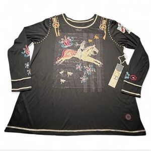 💥SOLD💥NWT Double D Ranch Black Indian Warrior Top, XL